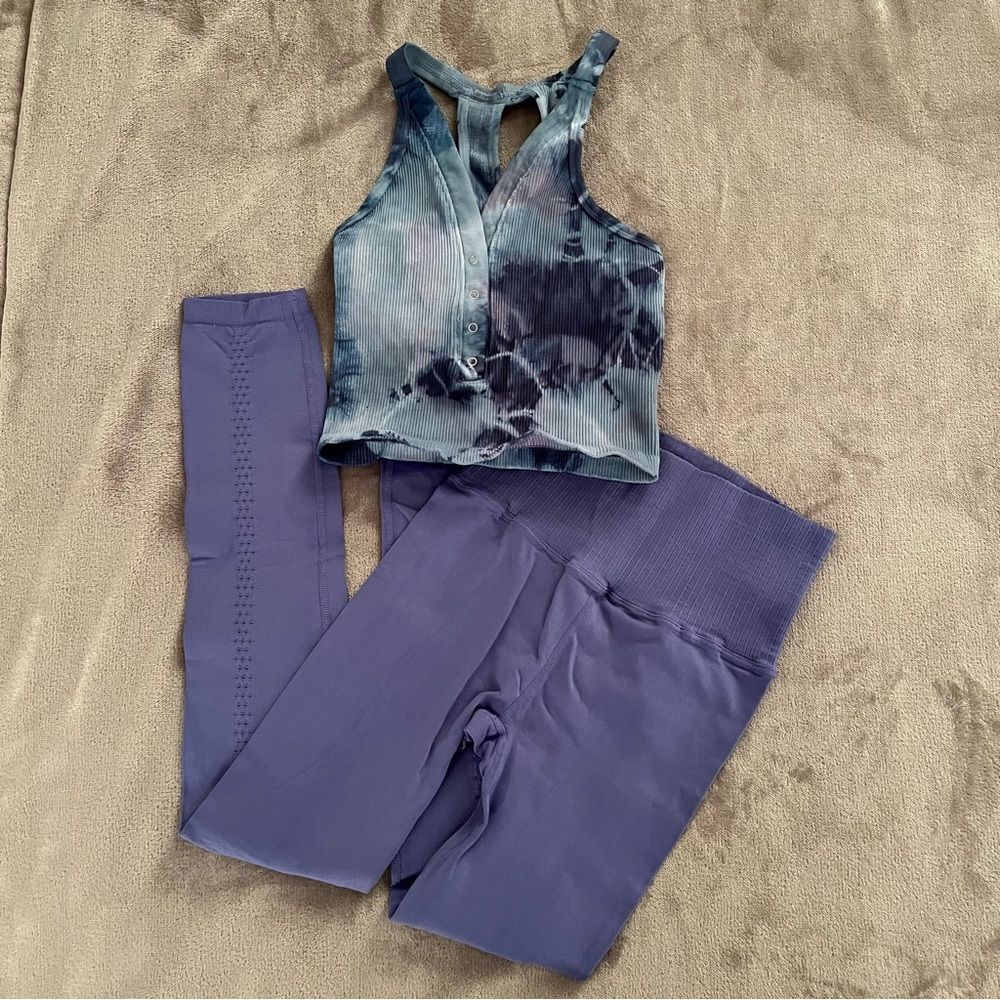 NWOT Free People Good Karma 7/8 Legging & Custom Dye Henley Set  XS/S MS…